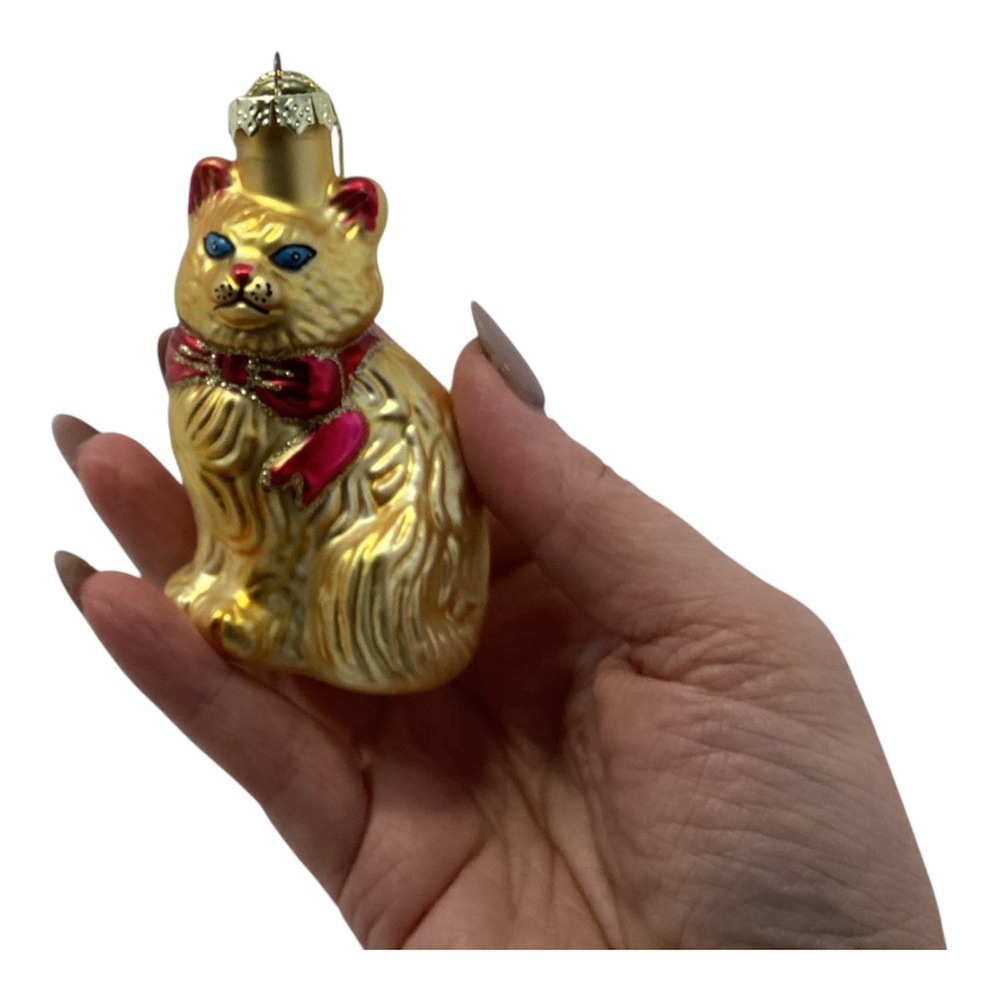 Old World Christmas Gold Himalayan Kitty Cat Glass Tree Ornament 3.5"